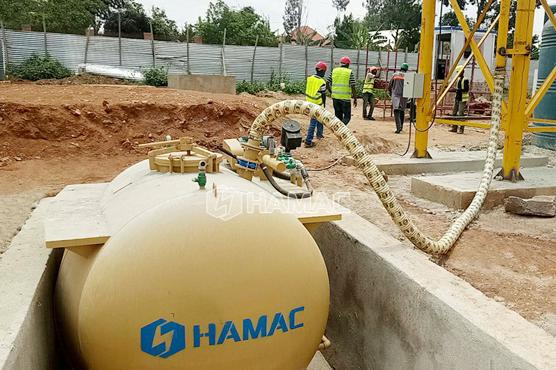 La planta dosificadora de hormigón estacionaria HZS35 funciona en Ruanda